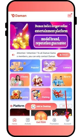Go to account section